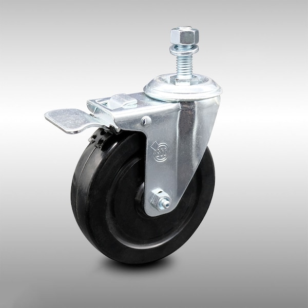 5 Inch SS Hard Rubber Swivel 12mm Threaded Stem Caster with Total Lock Brake